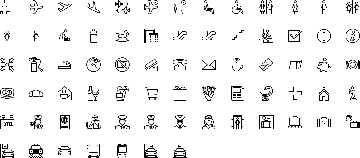Airport icons in outline style