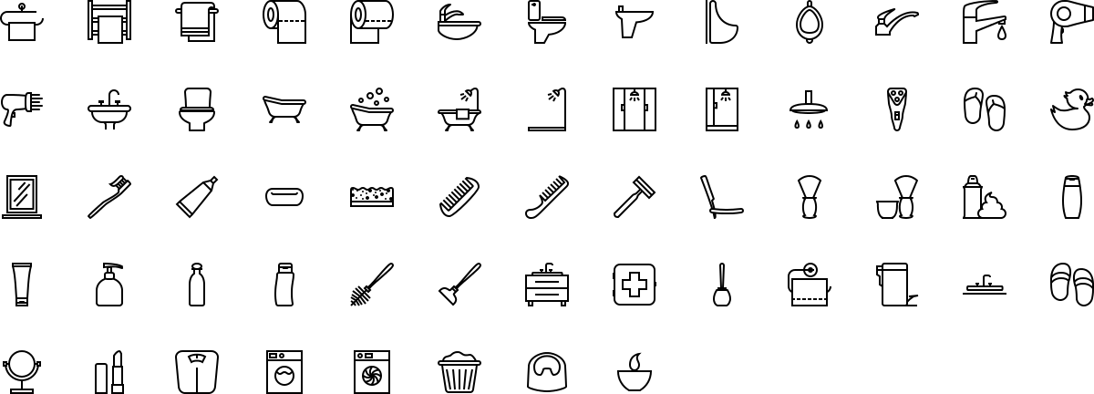 Bathroom icons in outline style
