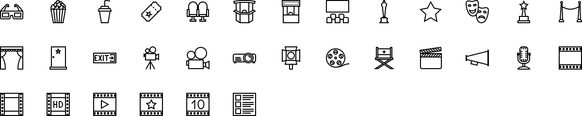 Cinema icons in outline style
