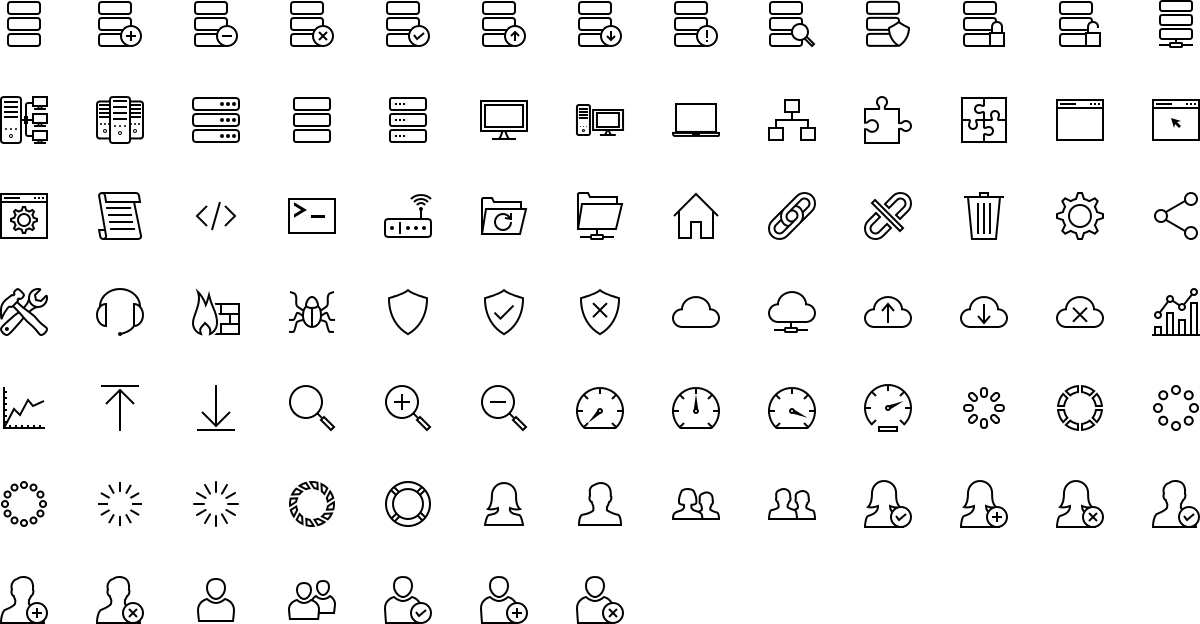 Database and networking icons in outline style