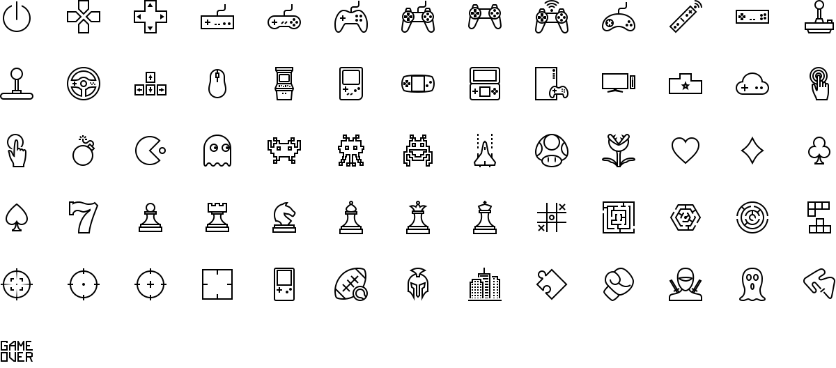 Gaming icons in outline style
