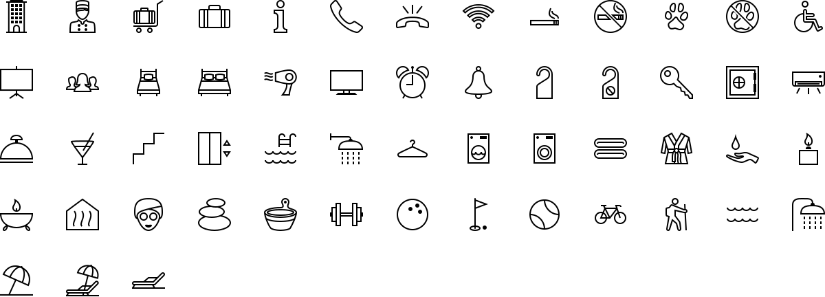 Hotel and Spa icons in outline style