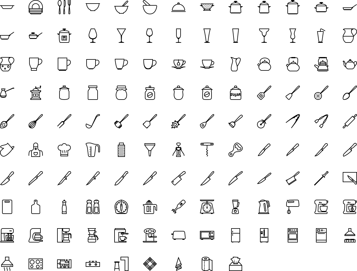 Kitchen icons in outline style
