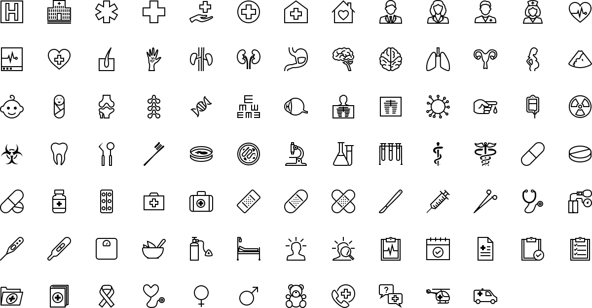 Medicine icons in outline style