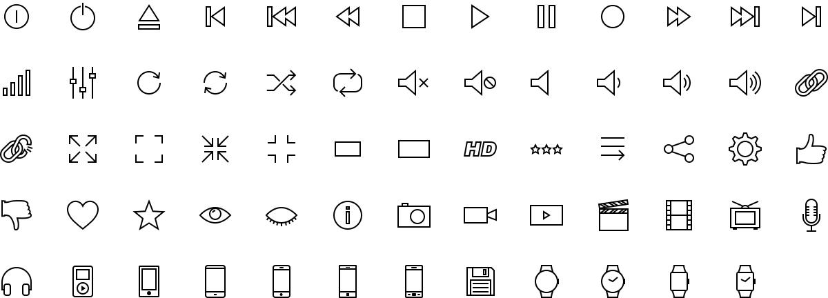 Multimedia icons in outline style