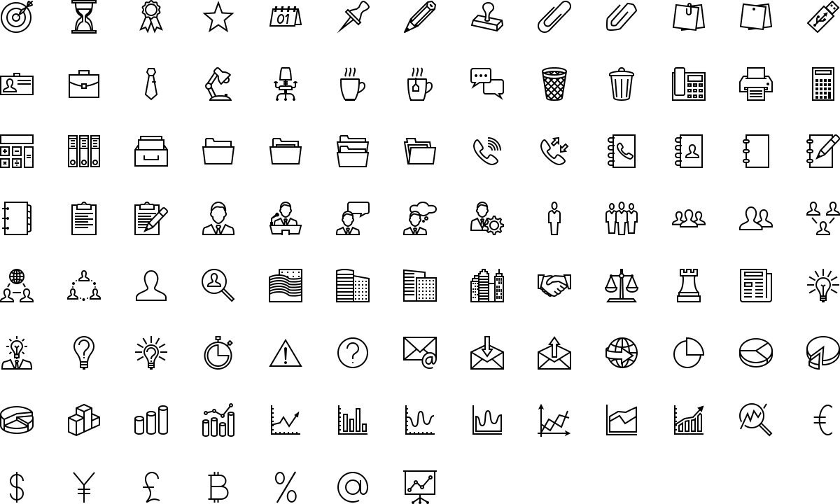 Office and business icons in outline style