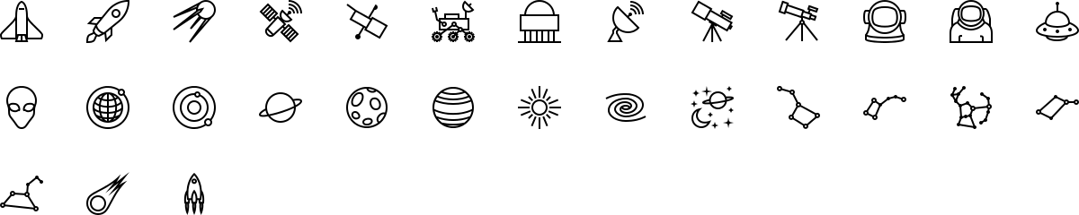 Space icons in outline style