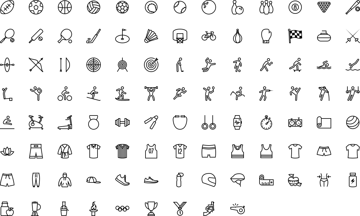 Sport and fitness icons in outline style