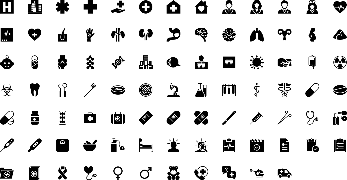 Medicine icons in fill style