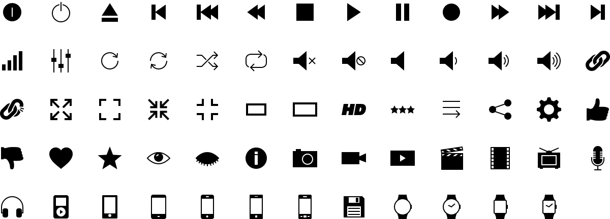 Multimedia icons in fill style