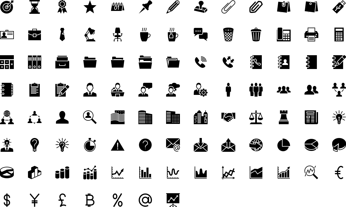 Office and business icons in fill style