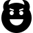 Evil smiling face with horns in fill style